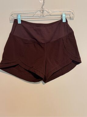 Soothfeel  Brown Womens Running Shorts w/ Zipper Pockets 3” High Waisted XS